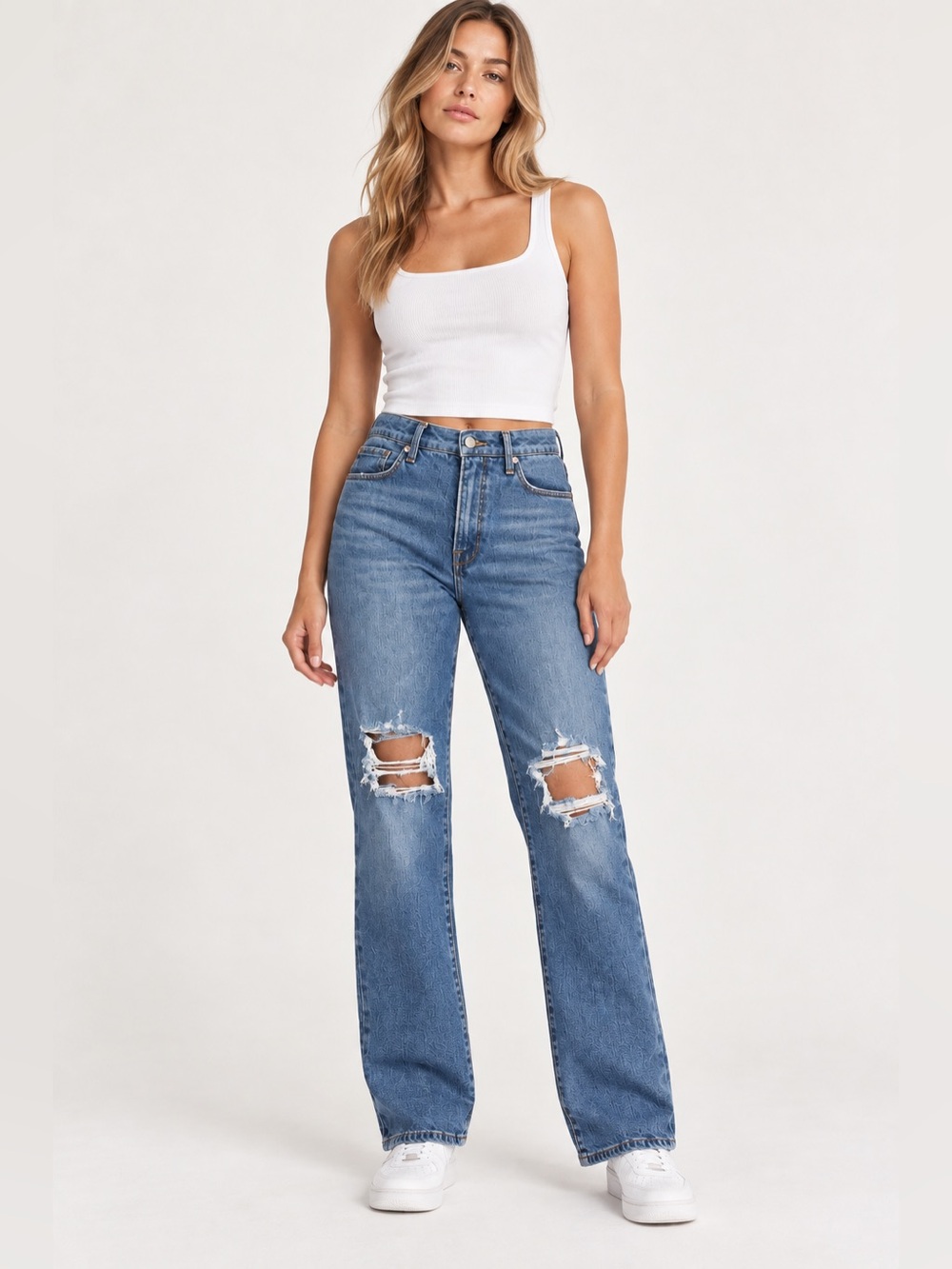 Good American Good Vintage Straight High Rise Distressed Jeans 6/28